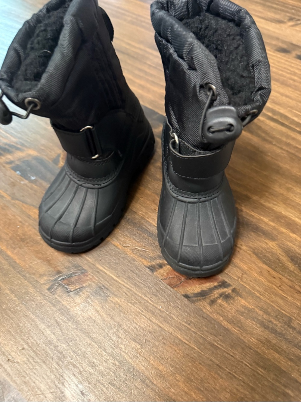 Kids Black Insulated Winter Boots with Adjustable Top